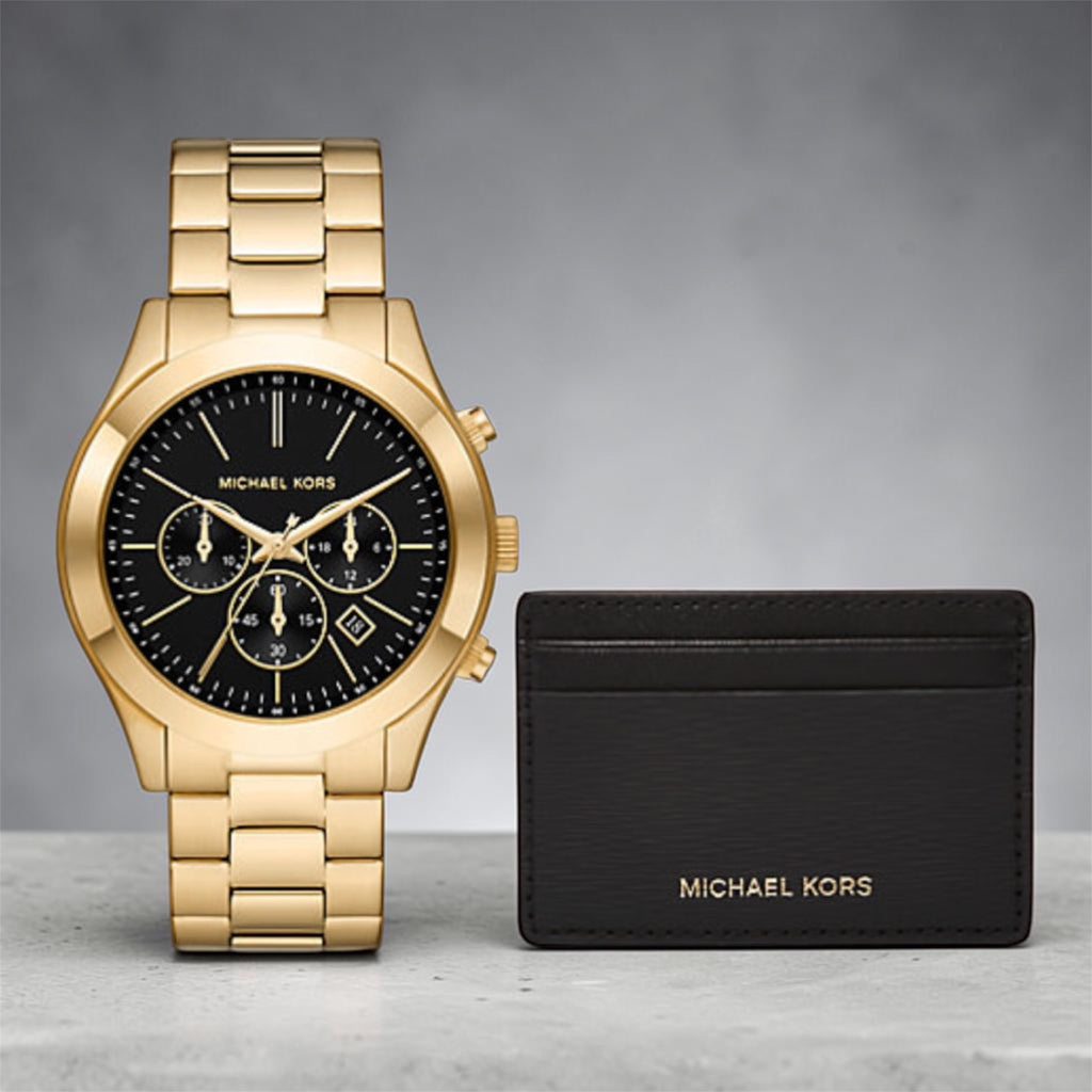 Set schlanke Runway-Uhr – Schwarz/Gold – Michael Kors