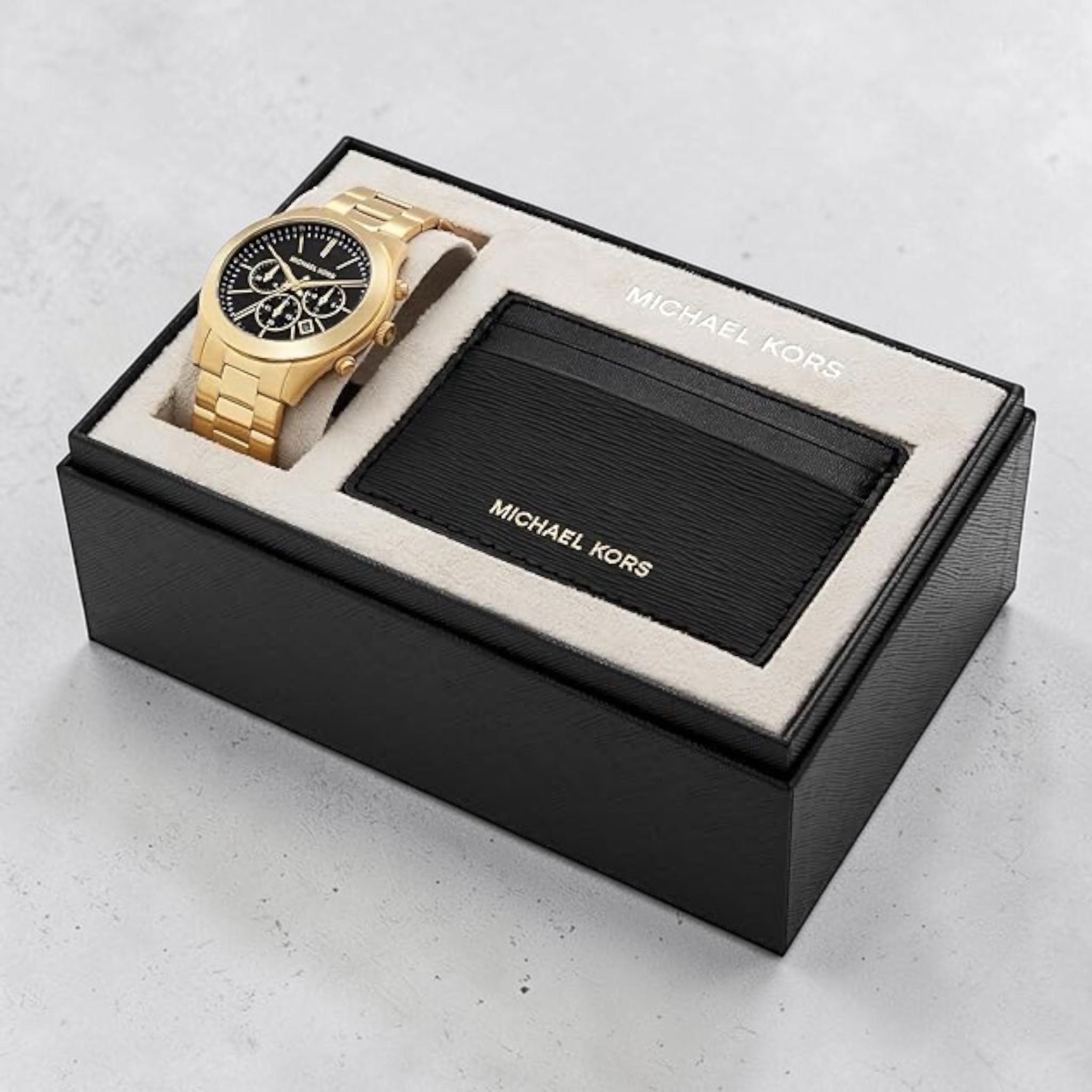 Set schlanke Runway-Uhr – Schwarz/Gold – Michael Kors