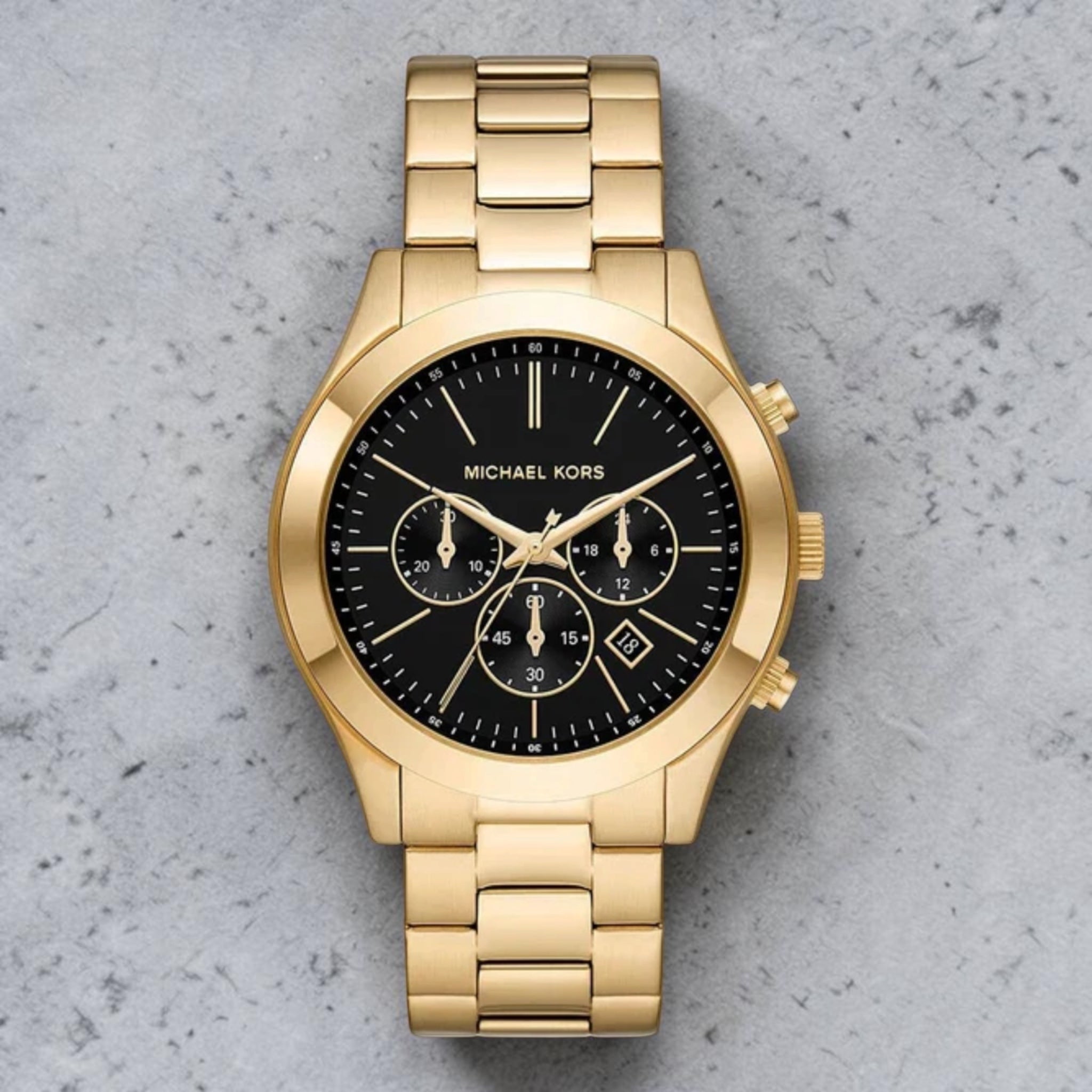Set schlanke Runway-Uhr – Schwarz/Gold – Michael Kors