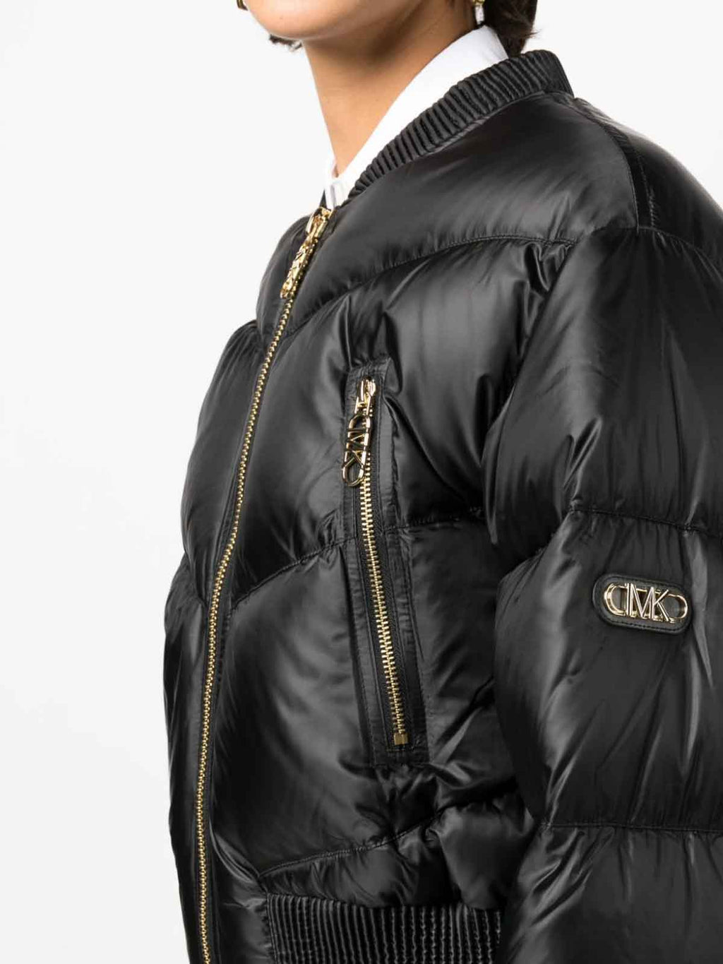 Gesteppte Chevron-Bomberjacke aus gewachstem Satin – Schwarz – Michael Kors