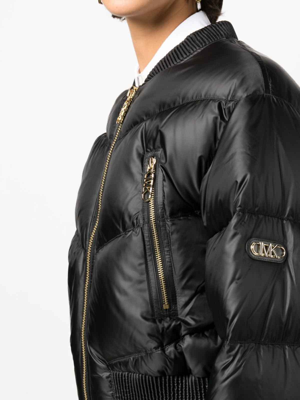 Gesteppte Chevron-Bomberjacke aus gewachstem Satin – Schwarz – Michael Kors
